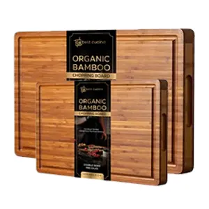 simpa 2PC Organic Bamboo Pre-Oiled Double Sided Chopping Board Set.