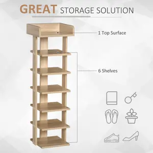 HOMCOM 7 Tier Shoe Rack Organizer Storage Shelf Wooden Display Cabinet Oak