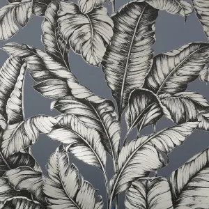 Boutique Sappor Petrol blue Gold effect Leaves Textured Wallpaper Sample