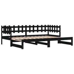 Berkfield Pull-out Day Bed Black 2x(90x200) cm Solid Wood Pine