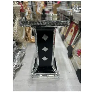 Italian End Table Mirrored Crystal Side Table Sparkly Black F044