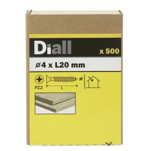 Diall Yellow-passivated Carbon steel Screw (Dia)4mm (L)20mm, Pack of 500