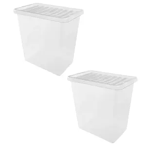 2 x 55 Litre Clear Plastic Storage Containers With Lids Ideal For Home & Office Use