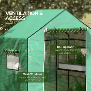 Outsunny PE Greenhouse Cover Replacement with Door and Mesh Windows, Green