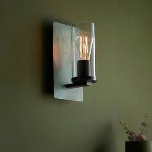 Luminosa Palermo Wall Lamp Verdigris Bronze Plate, Clear Glass