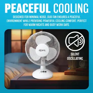 New Oscillating Table Desk Fan Cooling Air 3 Speed Home Office 45w Base Silent 12"