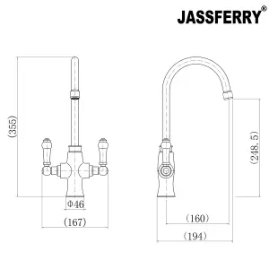 JASSFERRY Kitchen Mixer Tap Elegant White Ceramic Dual Lever Monobloc Sink Faucet Chrome