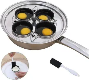 4 Cups Egg Poacher Pan - Stainless Steel Poached Egg Cooker – Induction Cooktop Egg Poachers Cookware Set With 4 Nonstick Large PFOA FREE Egg