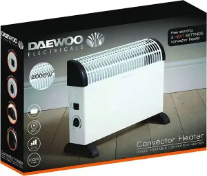 Daewoo Portable Convector Heater Thermostat 3 Heat Settings 750W to 2000W Portable Bedroom Office Kitchen