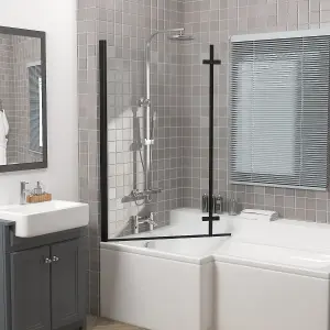 Rinse 810x1400mm Square Bath Shower Screen Bifold 6mm Safety Glass Easy Clean Panel Frameless Pivot Screen Black