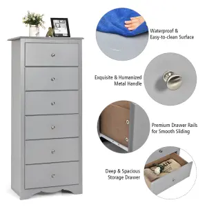 Costway Chest of Drawers Free Standing 6 Drawers Wooden Storage Cabinet W/ Metal Handles