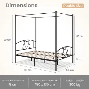 Costway Double Size Metal Canopy Bed Frame 4-Poster Modern Platform Wooden Slat Support