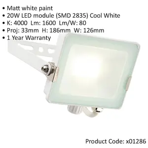 4 PACK Outdoor Waterproof LED Floodlight - 20W Cool White LED - Matt White