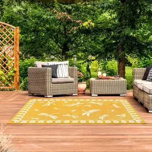 Gold Outdoor Rug, Animal Bordered Stain-Resistant Rug For Patio Garden Balcony, Modern Outdoor Area Rug-80cm X 150cm