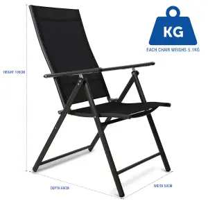 SUNMER Set of 2 Folding Garden Chairs with 7 Seating Positions - Black