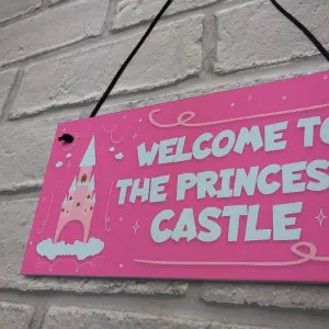 Red Ocean Princess Castle Hanging Plaque Door Playroom Bedroom Sign Gift Baby Girls Fairytale Decor