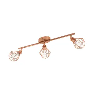 Flush 3 Spot Ceiling Light Copper Steel Shade White Satin Glass Bulb G9 3x3W