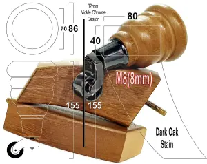 2x DARK OAK STAIN 155mm HIGH WOOD FURNITURE LEGS WITH BLACK CHROME CASTOR & 2 CURVED BACK FEET SETTEE CHAIRS, SOFAS M8 TSP2007