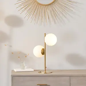 Brushed Brass Metal and White Orb Dome Table Lamp