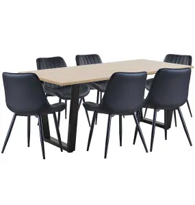 Hallowood Furniture Dudley Dining Table 1.8m with 6 Black Bonded Leather Chairs