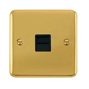 Curved Polished Brass Secondary Telephone Single Socket - Black Trim - SE Home