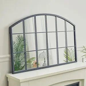 Arched Wall Mounted Metal Decoration Windowpane Framed Mirror W 1100mm x H 700mm