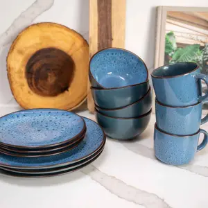 Set of Four Drammen Blue Reactive Glaze Ceramic Mugs