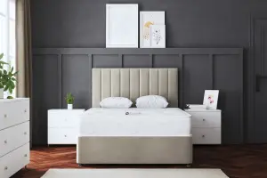 Amelia Beige Upholstered Panel Divan Bed with Headboard Small Single