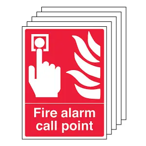 5x FIRE ALARM CALL POINT Safety Sign - Self-Adhesive Vinyl 150x200mm