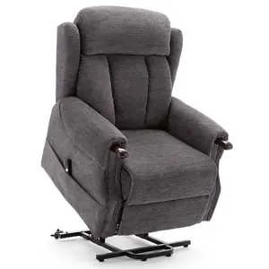 Rise Recliner Chair With Single Motor, Remote Control And Pocket Storage In Charcoal Fabric