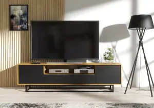 Rift Loft TV Unit 200cm Industrial Dark Oak & Black Matt Doors - Creative Furniture