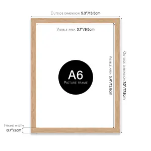 A6 Oak Picture Frame Fits A6 (10.5 x 14.8cm - 4.1 x 5.8in) Poster, Photo, Artwork, or Print.