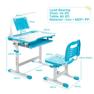 Costway Height Adjustable Kids Study Table and Chair Set w/Book Stand & LED Light