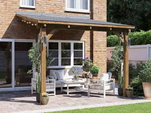 Dunster House Lean To Wooden Gazebo Canopy Kit 3m x 3m Patio Garden Shelter with Roof Shingles Leviathan