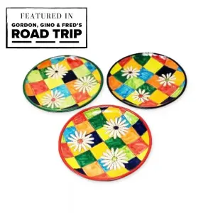 Signature Flowers Hand Painted Ceramic Kitchen Dining Set of 3 Small Serving Plates (Diam) 20cm