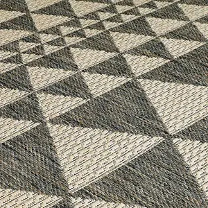 Modern Easy to Clean Flatweave Anti-Slip Geometric Grey Rug for Dining Rug-80cm X 150cm