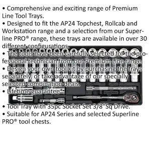 35 Piece Premium 3/8 Inch Square Drive Socket Set with Modular Tool Tray for Efficient Tool Storage