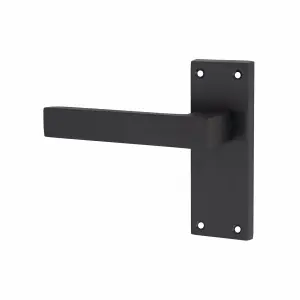 Golden Grace 6 Pair of Victorian Straight Delta Handle Latch Door Handles Matt Black with 120mm x 40mm Backplate