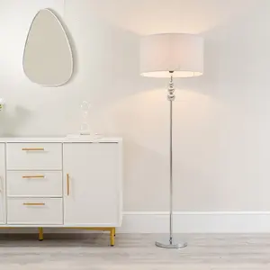 ValueLights Marissa Chrome Stacked Ball Floor Lamp with Grey Drum Shade - LED Bulb Included