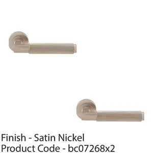 2 PACK - Premium Knurled Door Handle Set - Satin Nickel Angled Lever on Round Rose