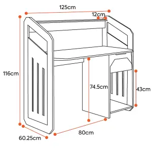 X-Rocker Battalion Gaming Desk 120cm Wide PC Computer Table with Drawer and Shelves  - Red