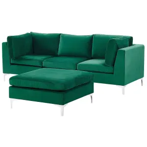 3 Seater Modular Velvet Sofa with Ottoman Green EVJA