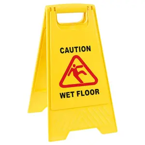 2x Double sided Bright Yellow Plastic Wet Floor Cleaning In Progress 'A' Sign For Slippery Floors/Washrooms & Public Areas