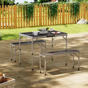 3Pcs Aluminum Portable Folding Garden Camping Table and Benches Set 90 cm