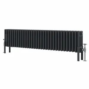 Right Radiators 300x1460 mm Horizontal Traditional 4 Column Cast Iron Style Radiator Anthracite