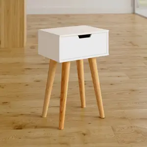 Mattias 1 Drawer Bedside Table Beige/White