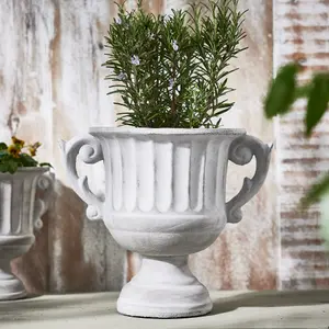 Vintage Style Concrete Grey Large Indoor Outdoor Planter Plant Pot with Baroque Scrolled Handles