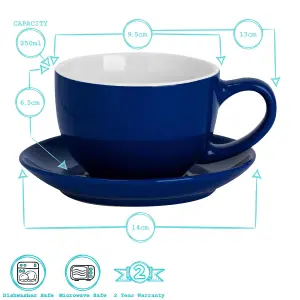 Argon Tableware - Coloured Cappuccino Cup & Saucer Set - 250ml - Navy