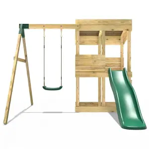 Rebo Wooden Lookout Tower Playhouse with 6ft Slide & Swing - Arches