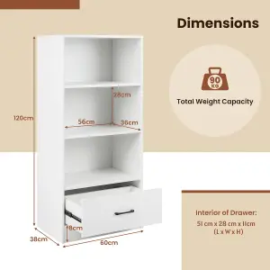 Costway 4-tier Storage Shelf Wood Bookcase Floor Standing Display Shelf w/ Drawer